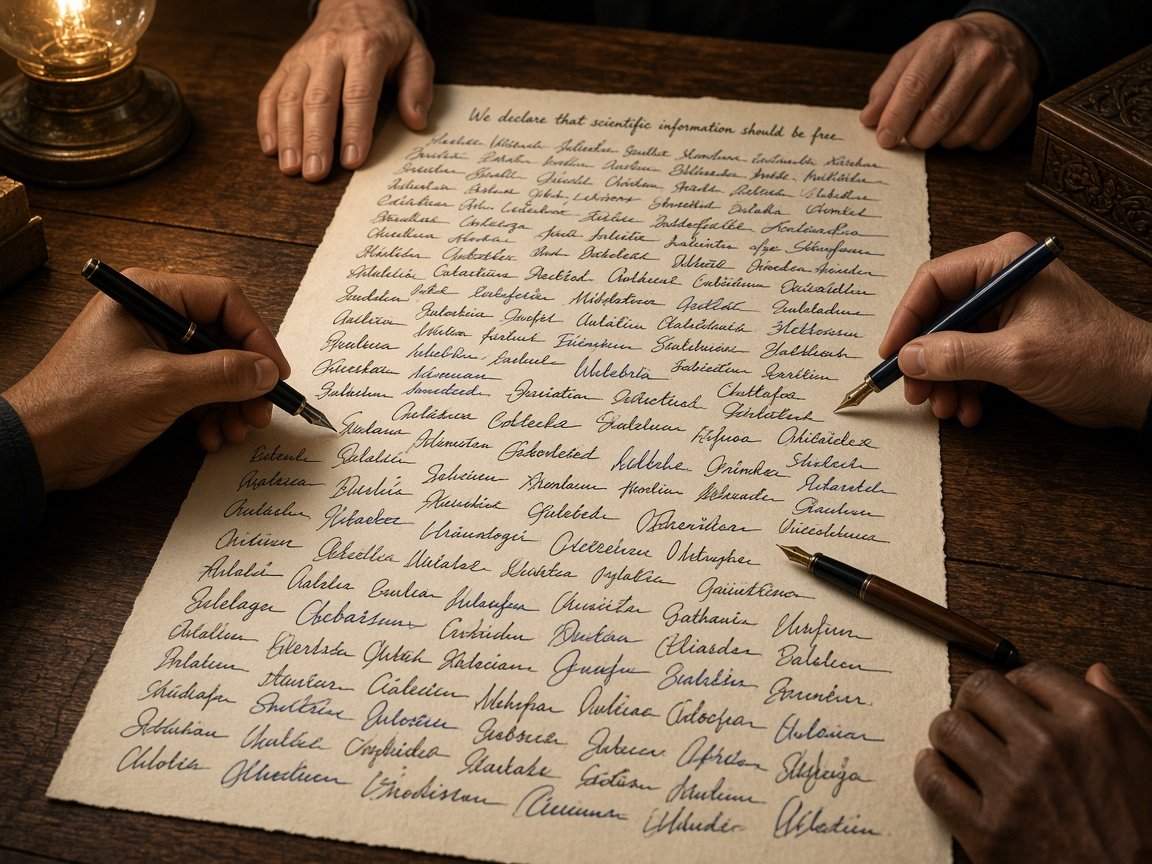 Carta de adhesión cubierta de firmas a favor de la literatura científica libre