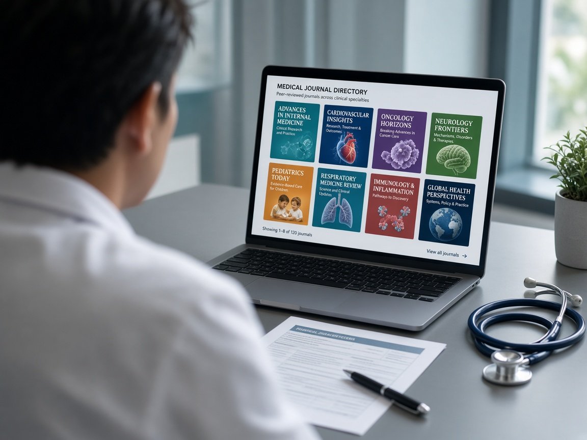 Profesional de la salud consultando el directorio de revistas de Infomedik